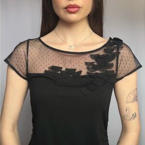 White House Black Market Black Sheer Sleeve Blouse